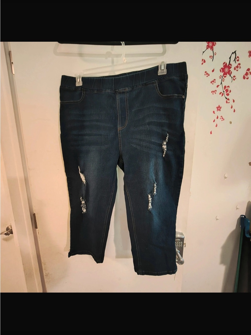 Dark Blue Distressed Women’s crop pants